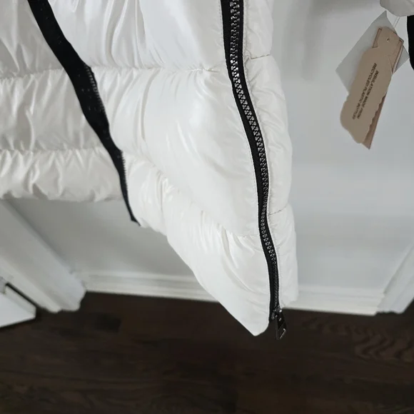 BCBG Generation Off White Black Long Puffer Parka Coat Jacket Size L - Picture 8 of 12